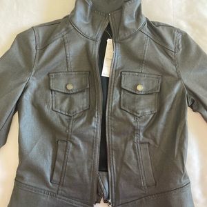 WHBM gray military jacket. Coated denim type of fabric. NWT.